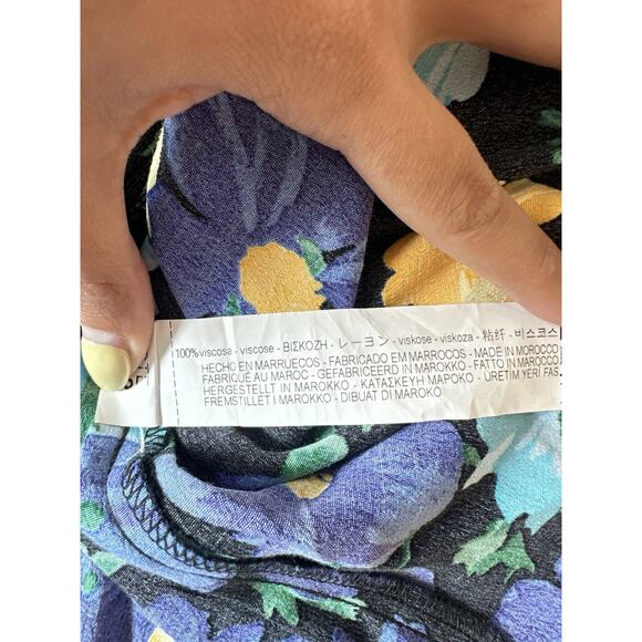 NWT Womens Zara Blue Flower Pattern Dress Elasticated Waisted V Front Large 2181 - Picture 6 of 8